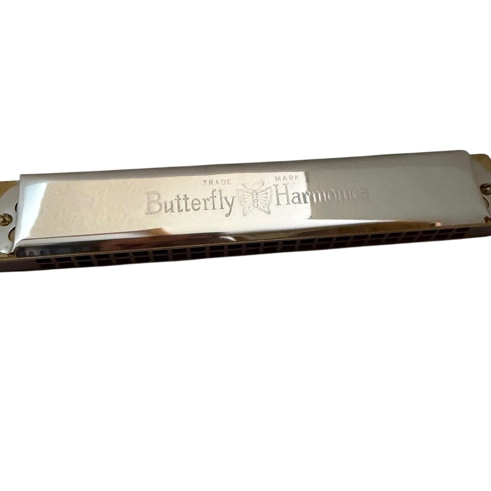Butterfly Harmonica Musical Instrument 7 3/8" B Silver Engraved a-440 KHS